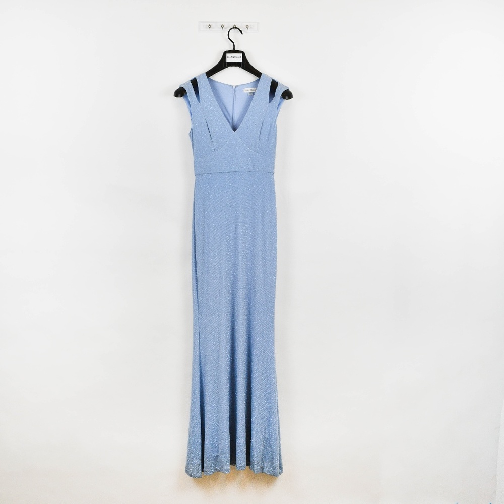 Calvin Klein Light Blue Metallic Cutout Gown - Picture 2 of 8